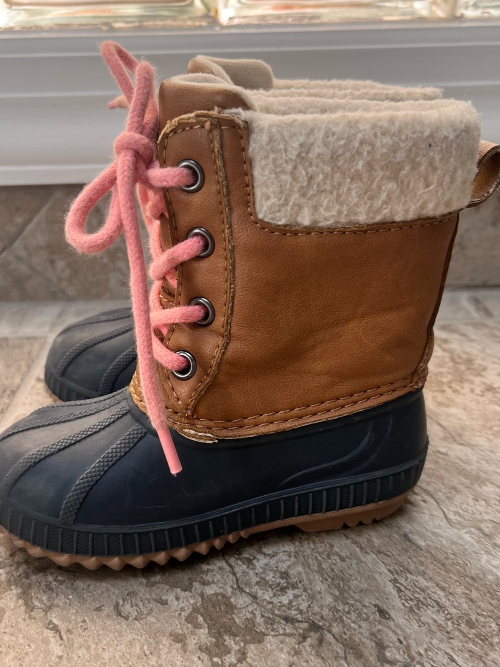 GAP Kids Navy, Brown and Pink Lace-Up Rain & Snow Boots
